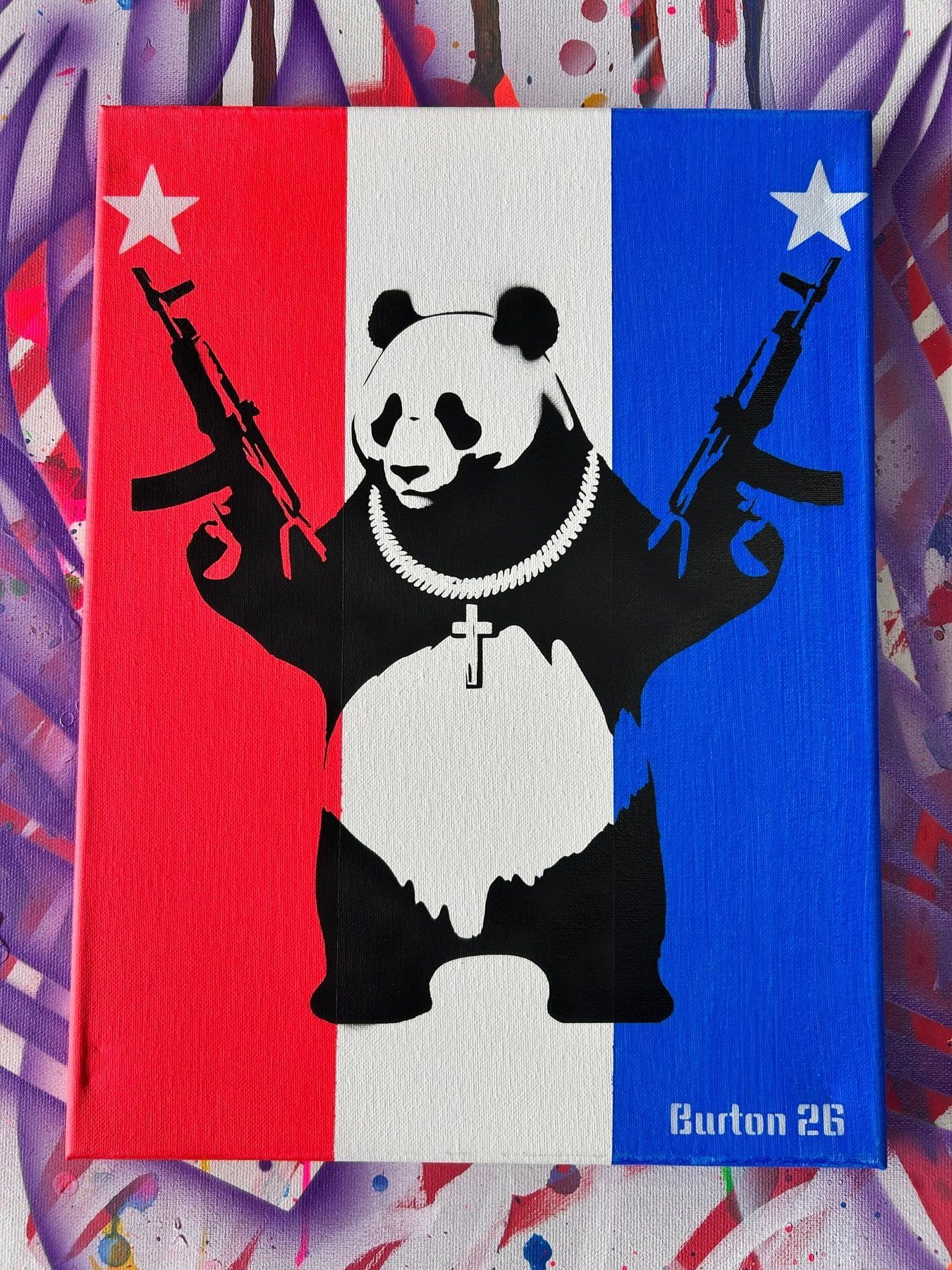 Satirical pop art of a bear with the slogan The Right to Bear Arms, a visual pun on the Second Amendment.